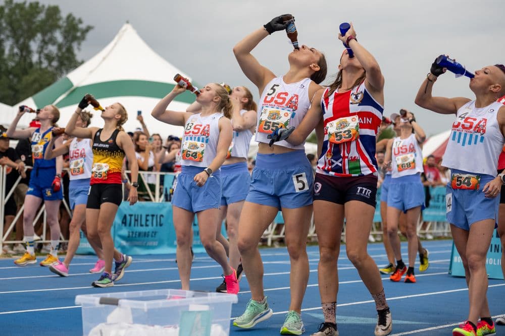 Athletes competing in the Beer Mile